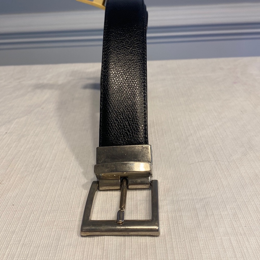 Made In Italy Black Grained Leather Belt with Silver Removable Buckle No Size - Picture 2 of 9
